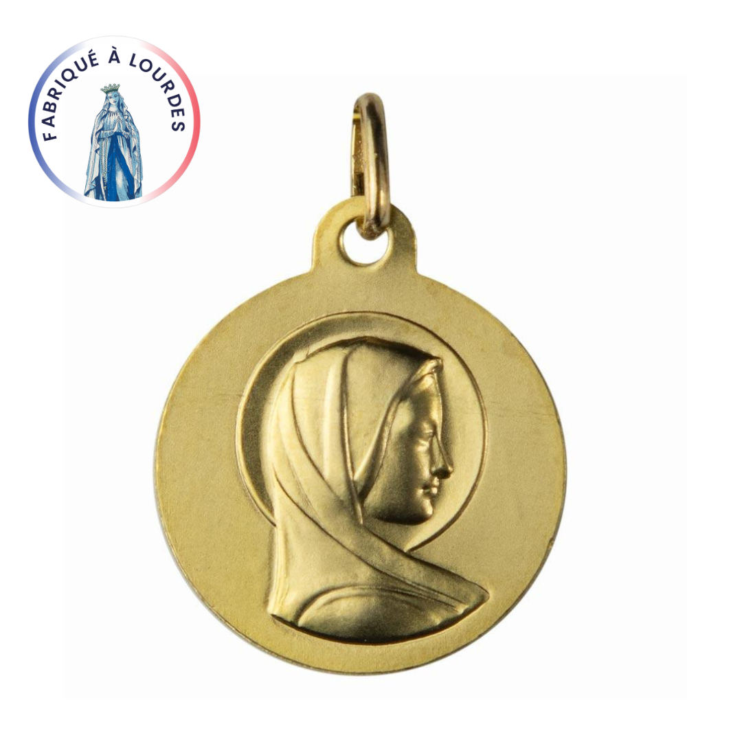 Medalla Virgen de Perfil oro 9 kilates redonda 17mm sin red