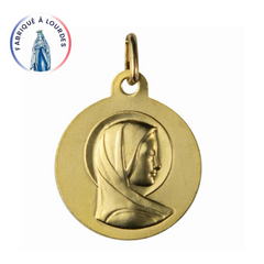 Médaille Vierge de Profil Or 9 carats ronde 17mm sans filet