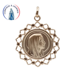 Médaille dentelle simple Vierge, plaqué or 3 microns, ronde 25mm