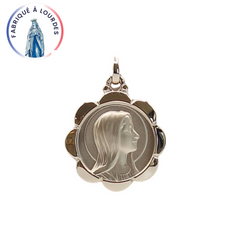Médaille Vierge de Profil Plaqué-or 3 microns Forme Fleur 13mm