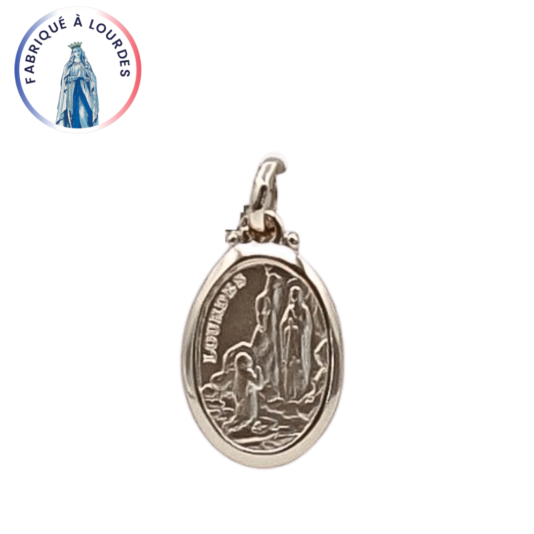 Apparition of Lourdes medal, 3 micron gold plated, oval 17x12 mm