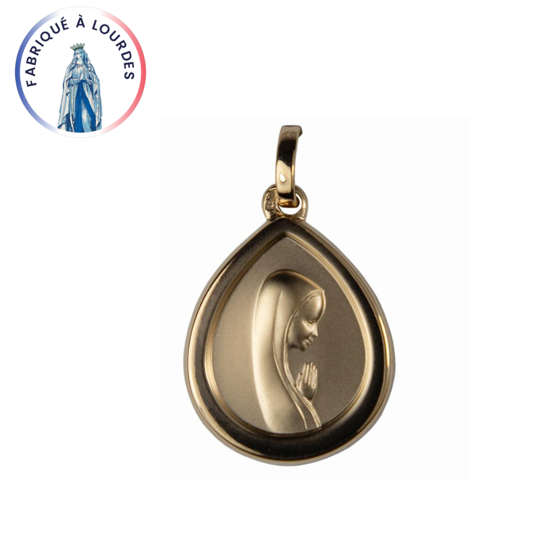 Médaille Profil de Vierge plaqué-or 3 microns forme poire