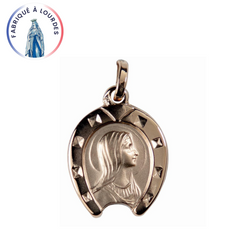 Médaille plaqué-or 3 microns fer à cheval 15 mm représentant la vierge de profil