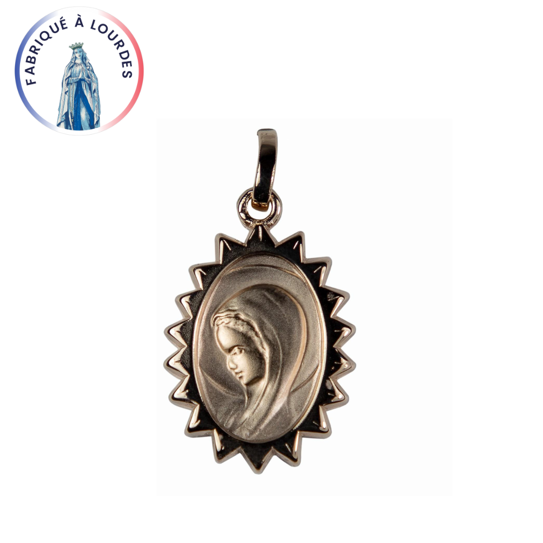 Médaille Profil de Vierge plaqué-or 3 microns ovale 22x15mm picots