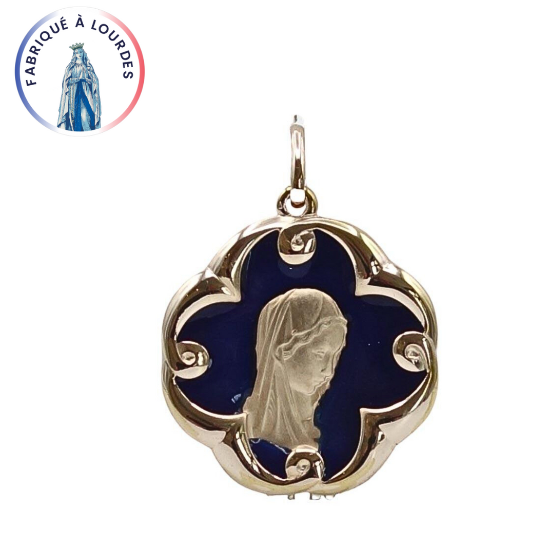 Médaille Vierge En Or 18 Carats - Émaillée Au Feu Artisanal - Poids 3,40g - 22x16 Mm