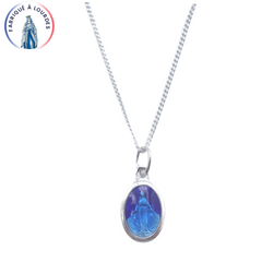 Conjunto de plata compuesto por medalla de la virgen milagrosa esmalte de 13 mm cristal bicolor y cadena de 45 cm