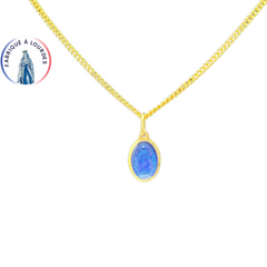 Set composed of a 24-carat fine gold oval miraculous Virgin medal 12 mm and a 45 cm chain, entirely produced in Lourdes.