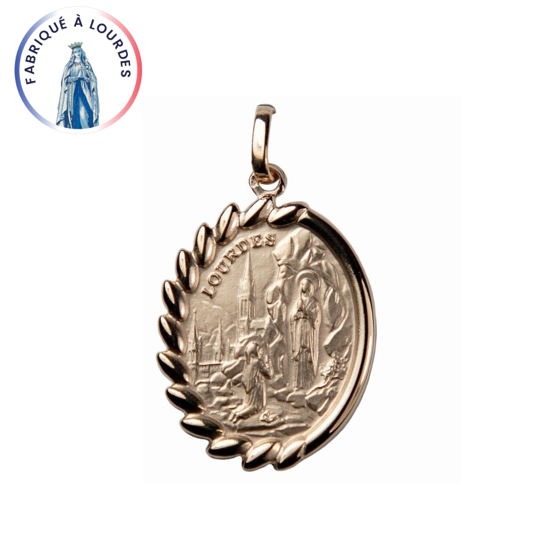 Apparition of Lourdes medal gold-plated 3 microns oval