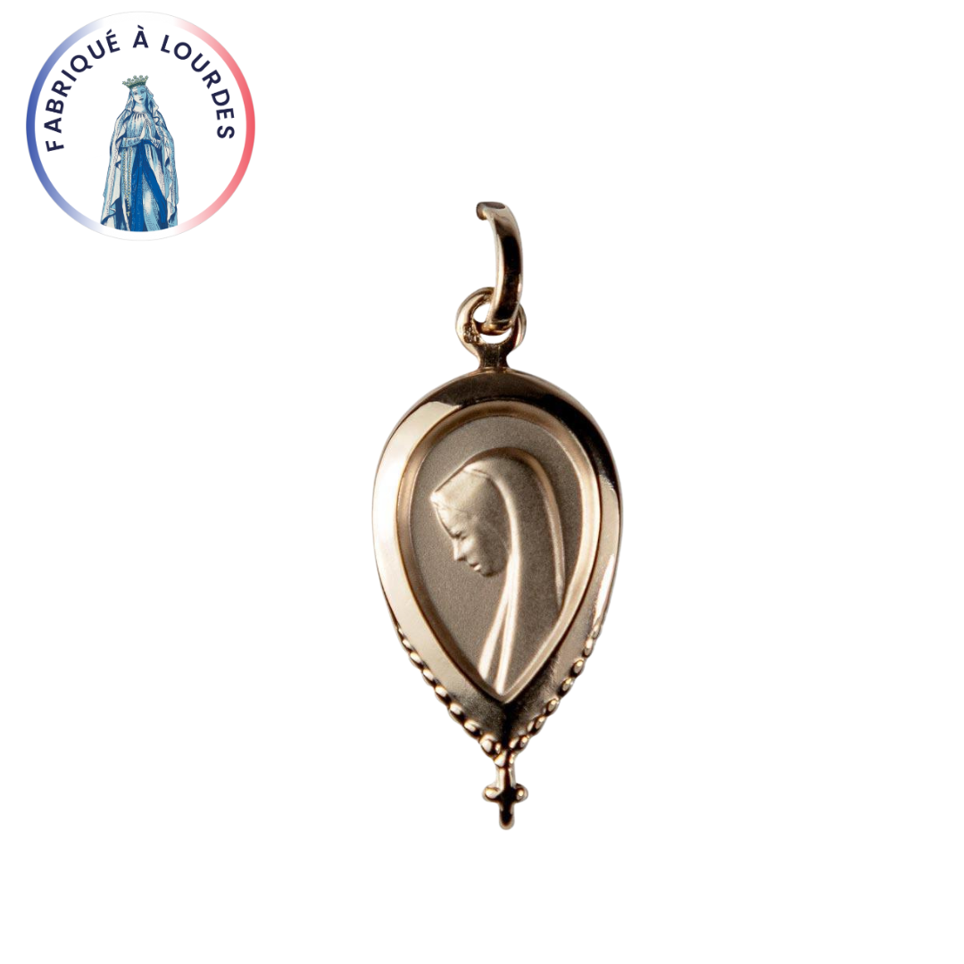 Médaille Vierge de profil Plaqué-or 3 microns forme goutte d'eau