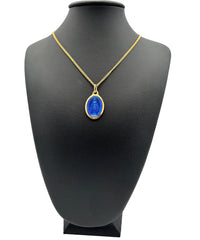 Set composed of a 24-carat fine gold oval miraculous Virgin medal 25 mm and a 50 cm chain, entirely produced in Lourdes.