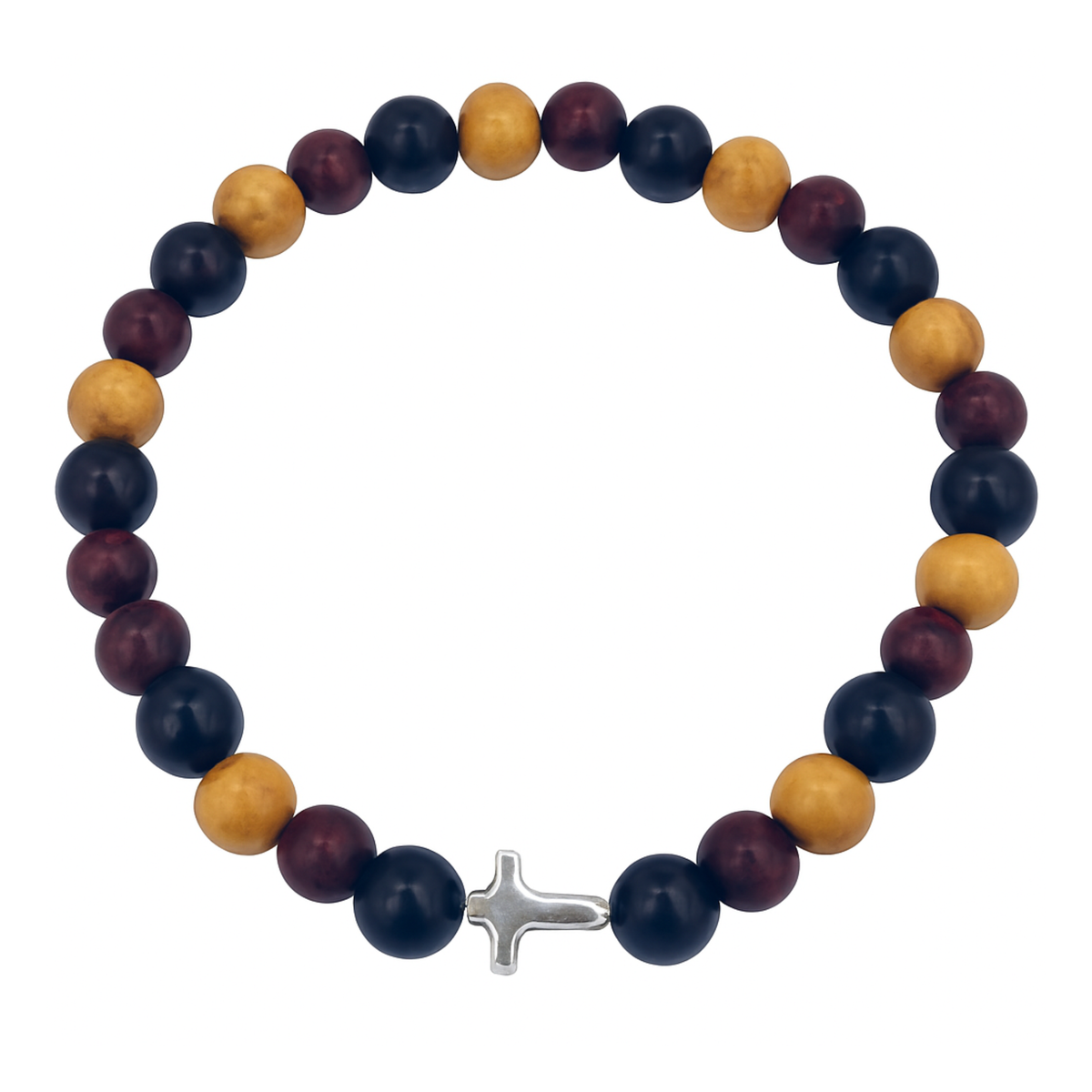 BRANSOLETKA MĘSKA KORALIKI DREWNIANE + KRZYŻ