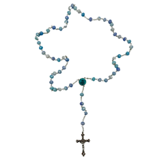 Chapelet, Pierres Colorées, Croix 4 cm, Cœur Apparition & Capsule d’Eau de Lourdes