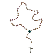 Chapelet, Pierres Colorées, Croix 4 cm, Cœur Apparition & Capsule d’Eau de Lourdes
