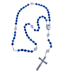 Chapelet perle marbrée bleu et blanc assorti