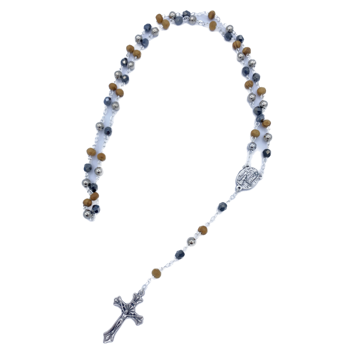 チェーン付きウッド/クリスタル ロザリオ