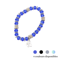 クリスタルとメタルのブレスレット、ブルーまたはブラックのエラスティック（単価）