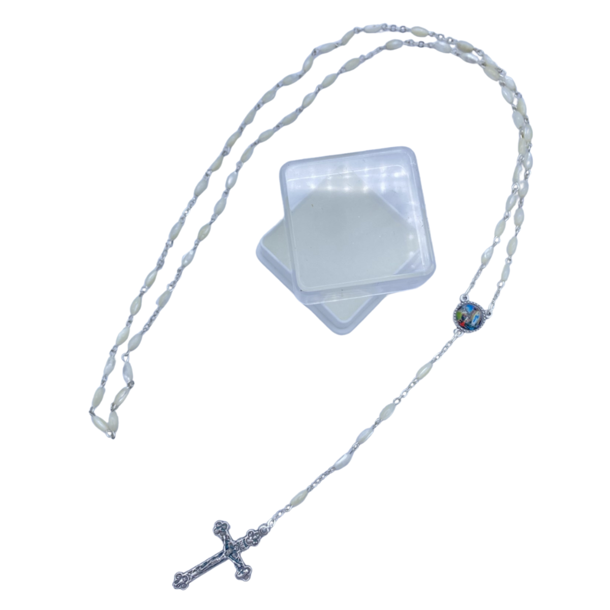 小さな楕円形のマザーオブパールロザリオ