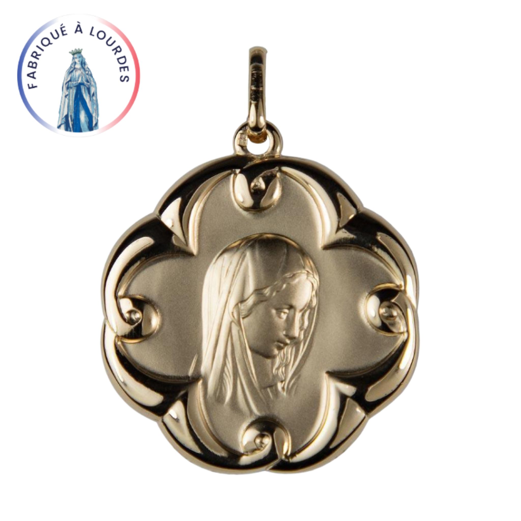 Médaille Vierge de profil plaqué or forme de fleur 30x30 mm - SERAL I Souvenirs de Lourdes