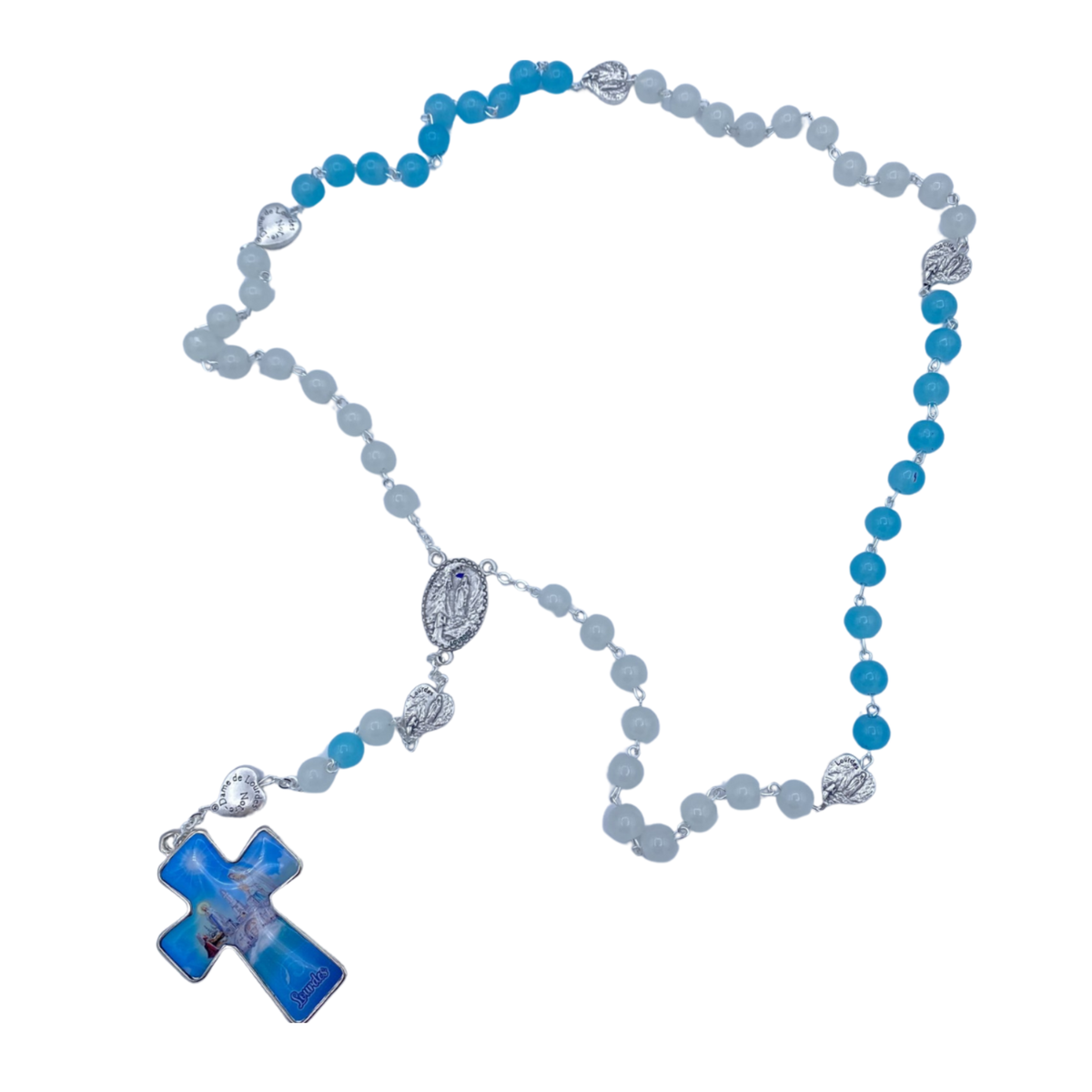 파란색과 흰색 묵주 - 앱 크로스 - PATER HEART