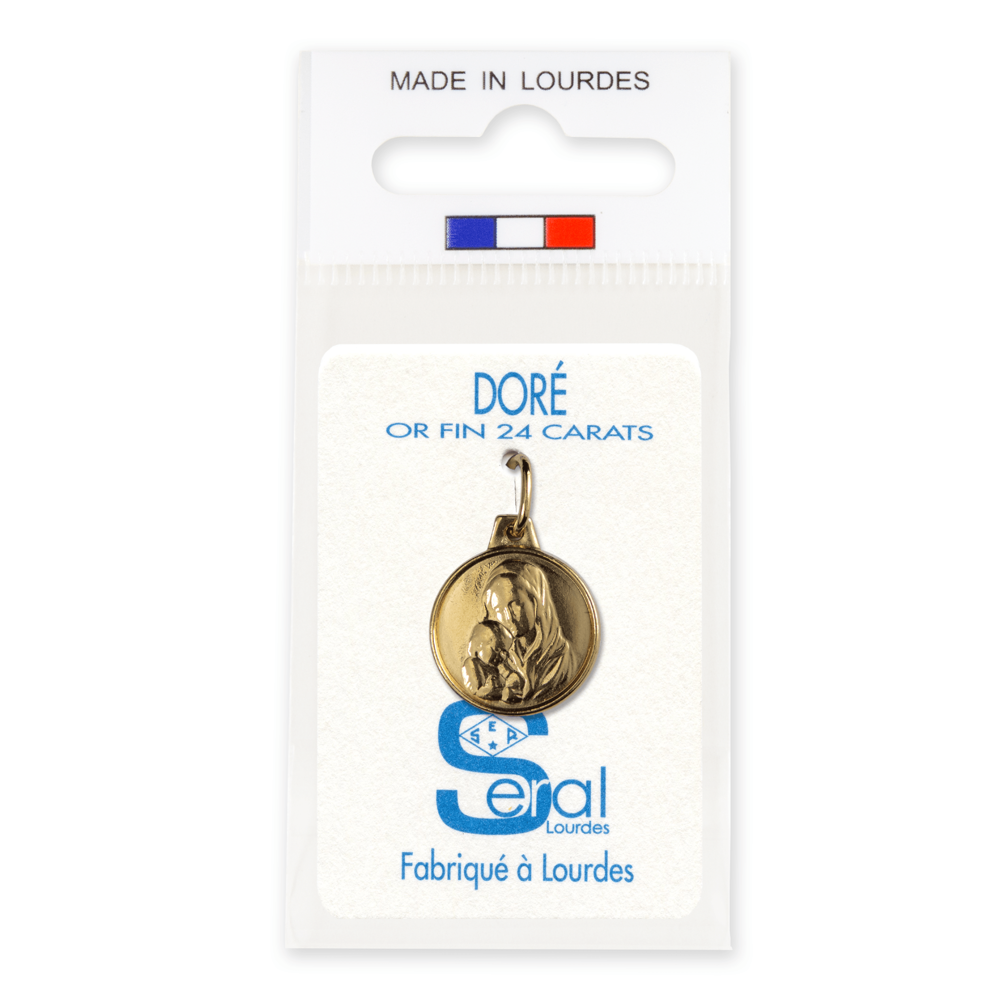Médaille Vierge et Enfant, Ronde 15mm en plaqué or - SERAL I Souvenirs de Lourdes