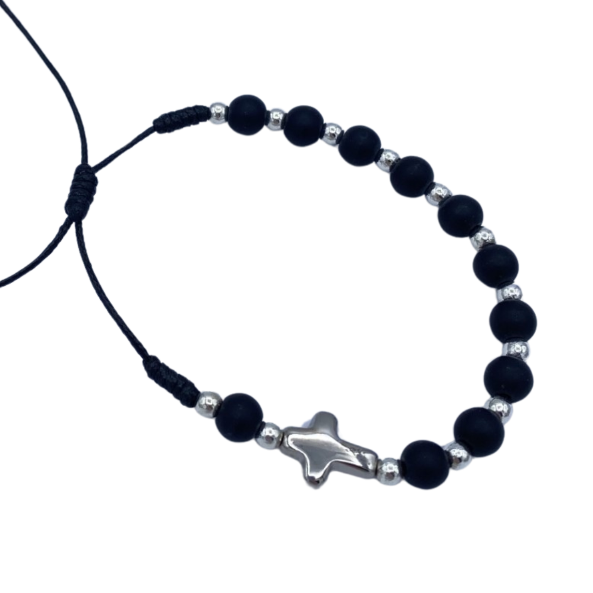 BRANSOLETKA Z CZARNYMI KAMIENIAMI 6MM ZACISK LINOWY