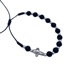 BRANSOLETKA Z CZARNYMI KAMIENIAMI 6MM ZACISK LINOWY