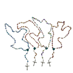 Chapelet, Pierres Colorées, Croix 4 cm, Cœur Apparition & Capsule d’Eau de Lourdes