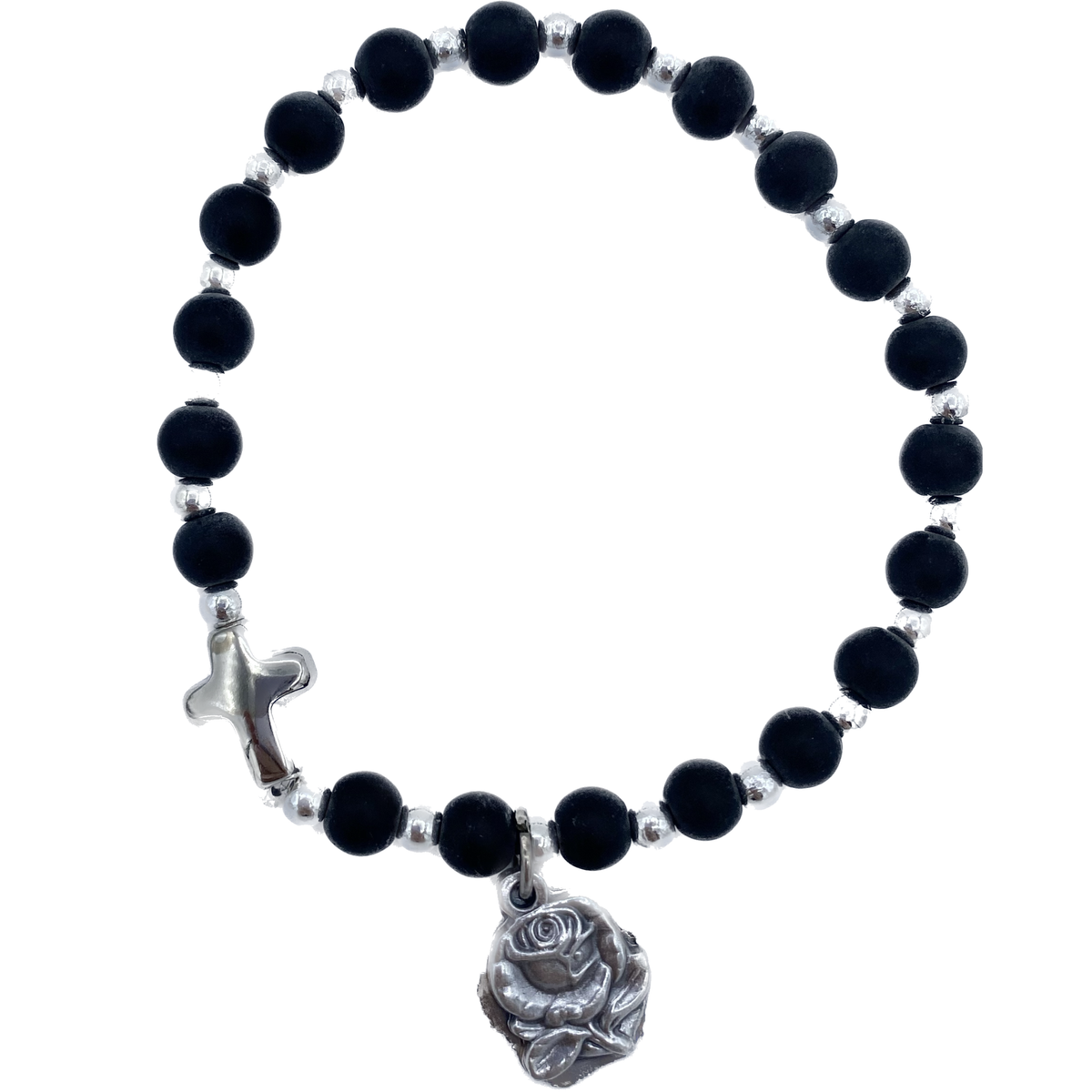 BRACCIALE IN PIETRA NERA + ARGENTO