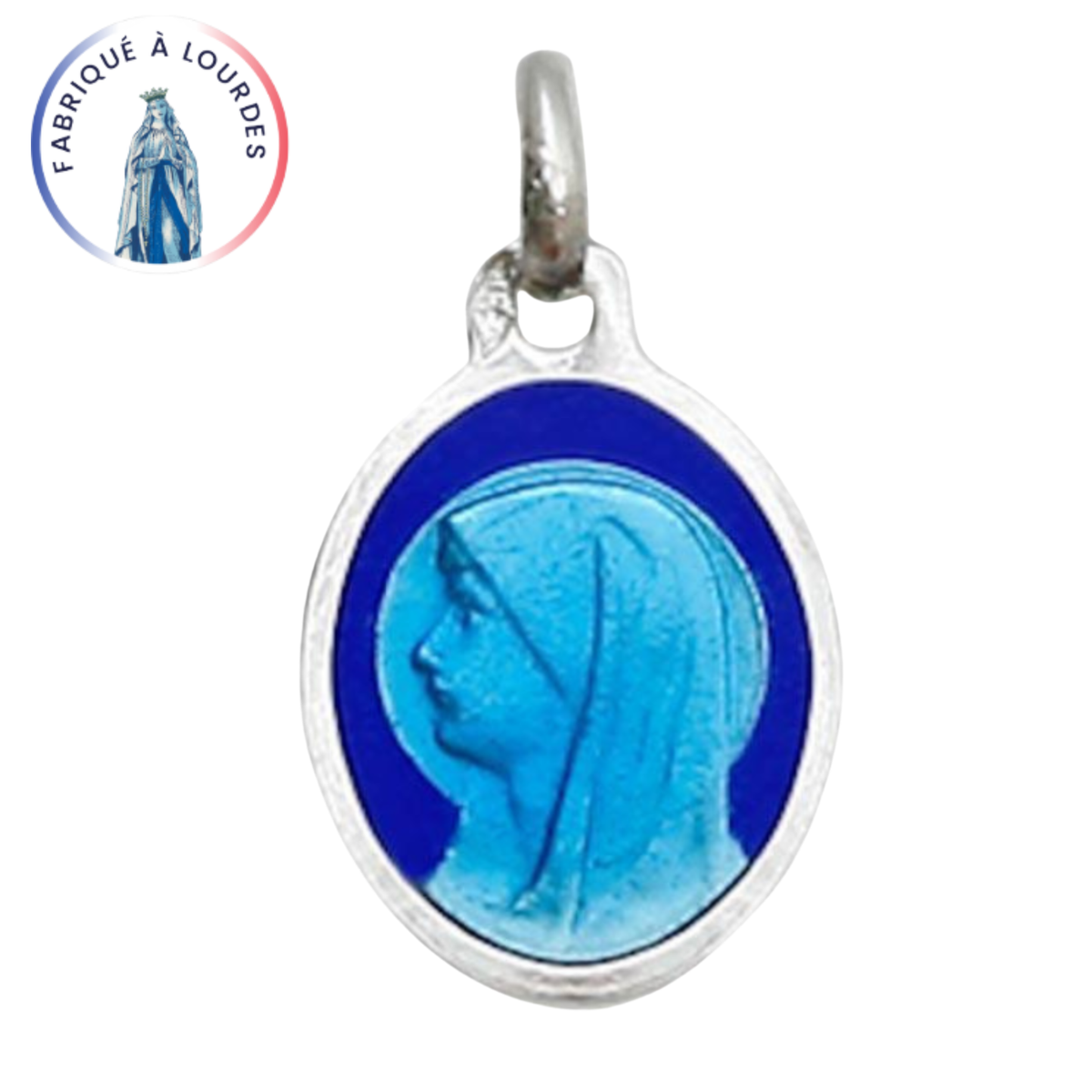Médaille Vierge de Profil Argent 925/000 ovale émail grand feu - 12 mm - SERAL I Souvenirs de Lourdes