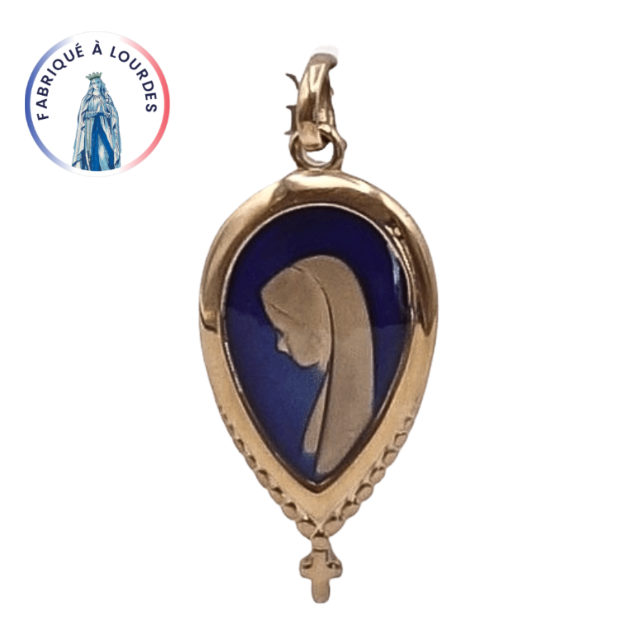 Médaille Vierge Plaqué-Or laquée bleue - 30 mm - SERAL I Souvenirs de Lourdes
