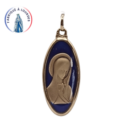 Médaille vierge, plaqué or, ovale, émail bleu, 31x14 mm - SERAL I Souvenirs de Lourdes