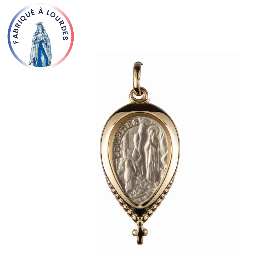 Gold plated medal Apparition of Lourdes oval 30X16mm