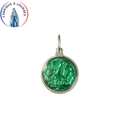 Apparition of Lourdes medal, aluminum, round 15 mm, colored enamel