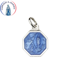 Lourdes Apparition Medal Silver 925/000 octagonal Blue Enamel