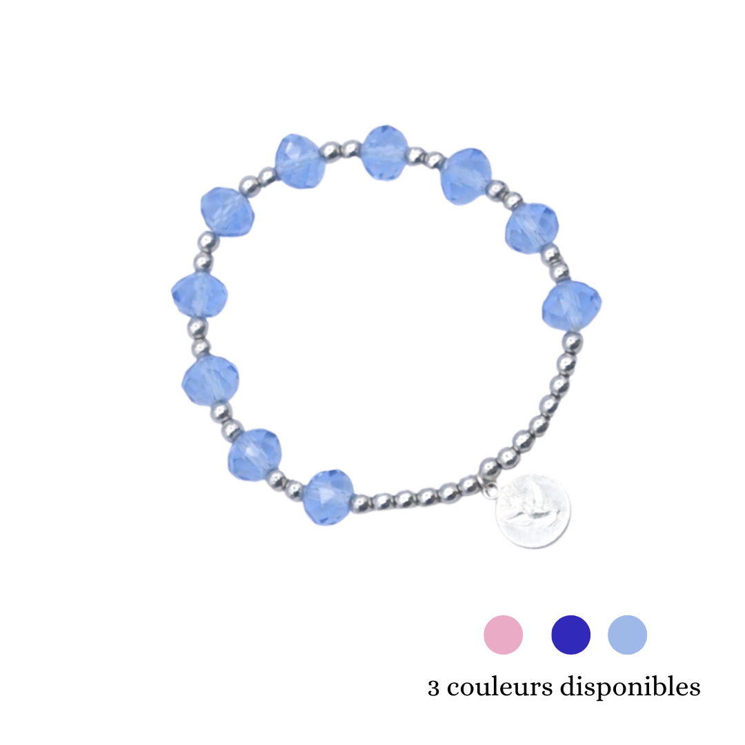 Bracelet cristal perles argentées sur élastique couleurs au choix