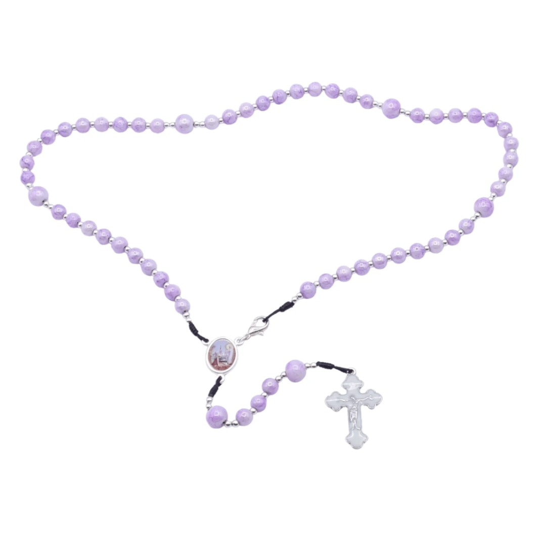 Rosary imitated pink stone on rope