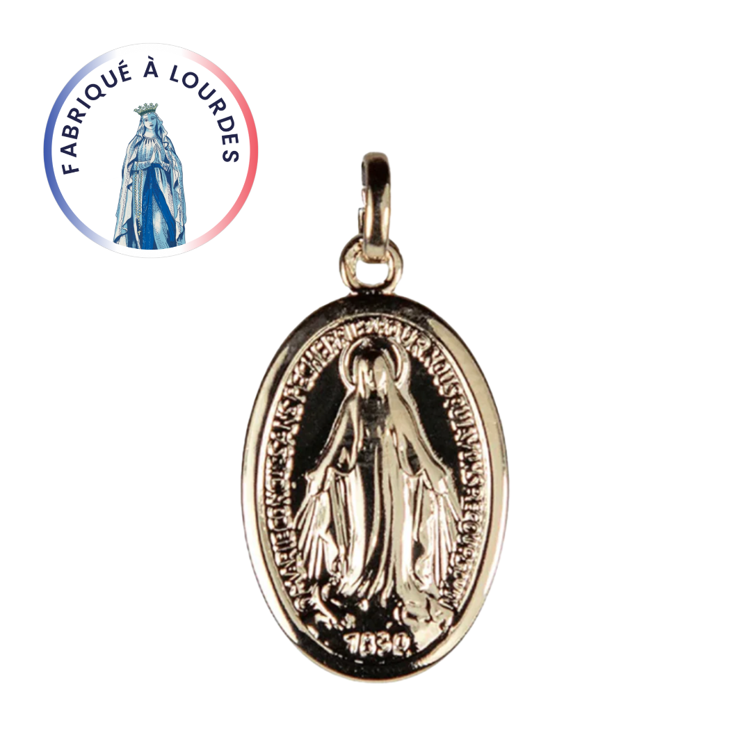 Miraculous medal, 3 micron gold plated, oval 22 mm
