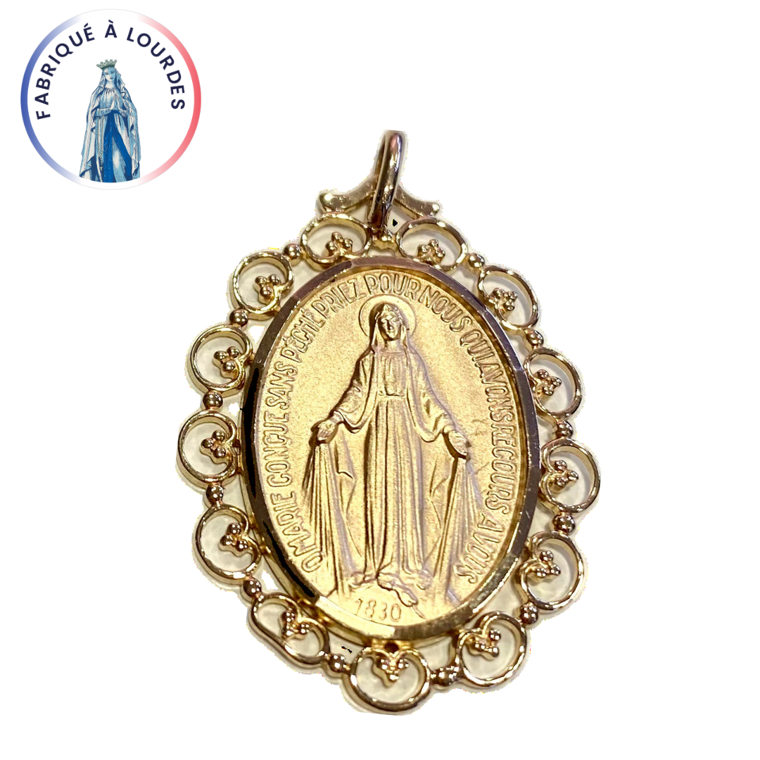 Miraculous Medal OVAL LACE OV35 gold plated
