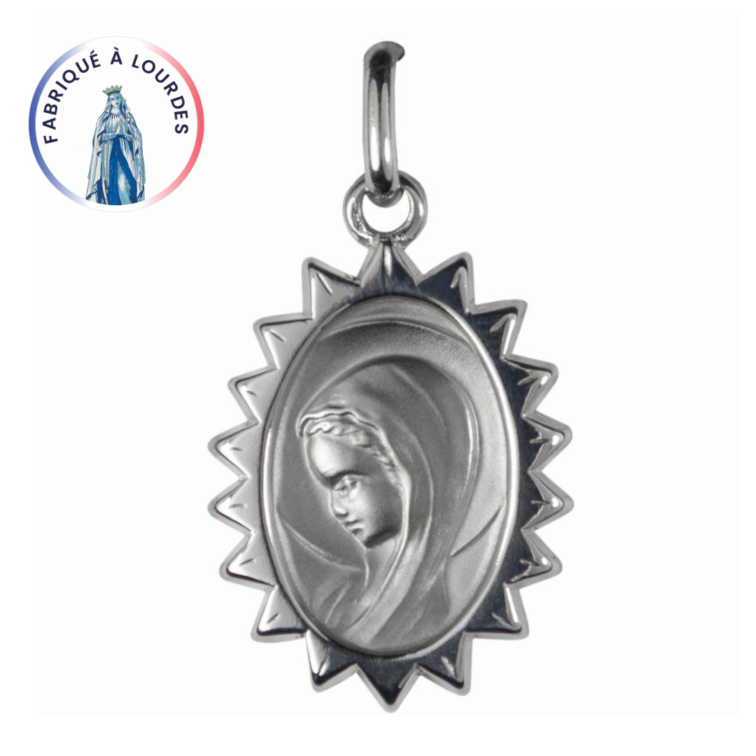 Médaille argent Profil Vierge Picots 925/000 Ovale 22x15mm