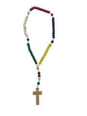 Rosario in legno multicolore su corda