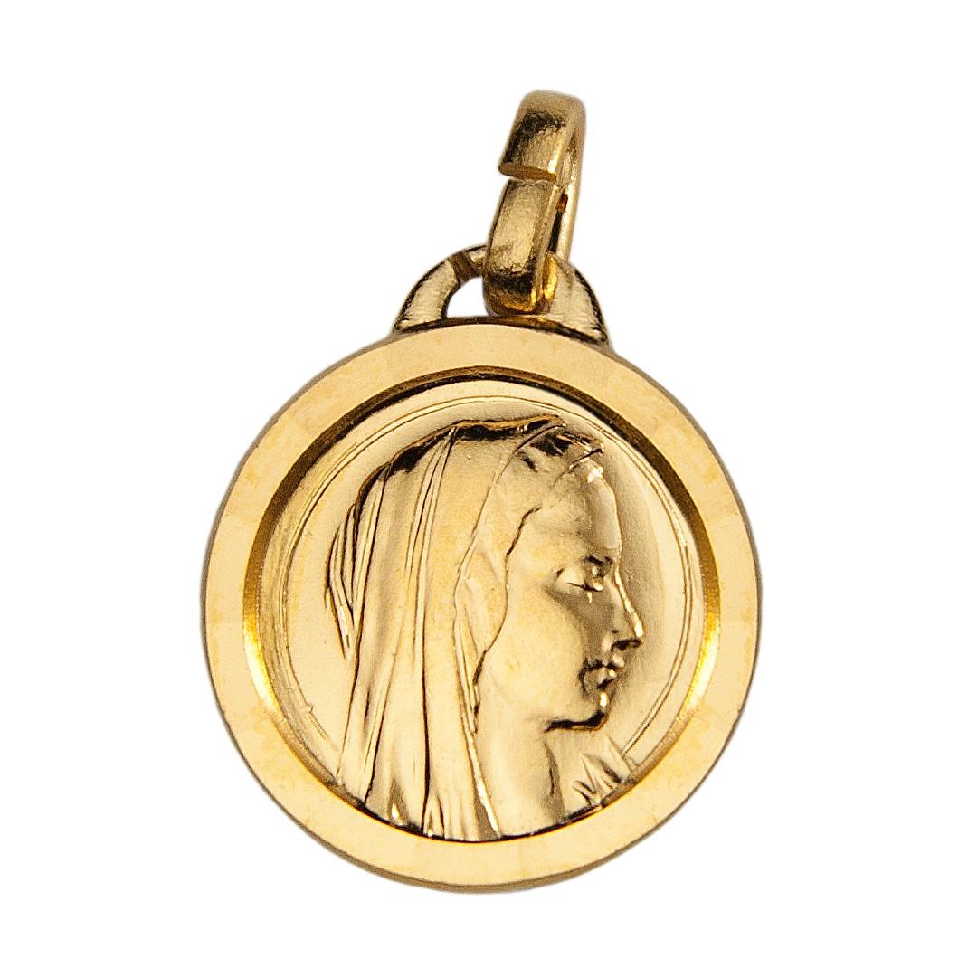 Round golden virgin medal 17.5 mm, containing Lourdes water – SERAL I ...