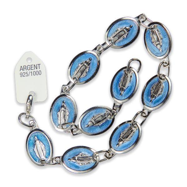 Bracelet Argent 10 Médailles Vierge Miraculeuse Argent Fond Bleu - Souvenirs de Lourdes