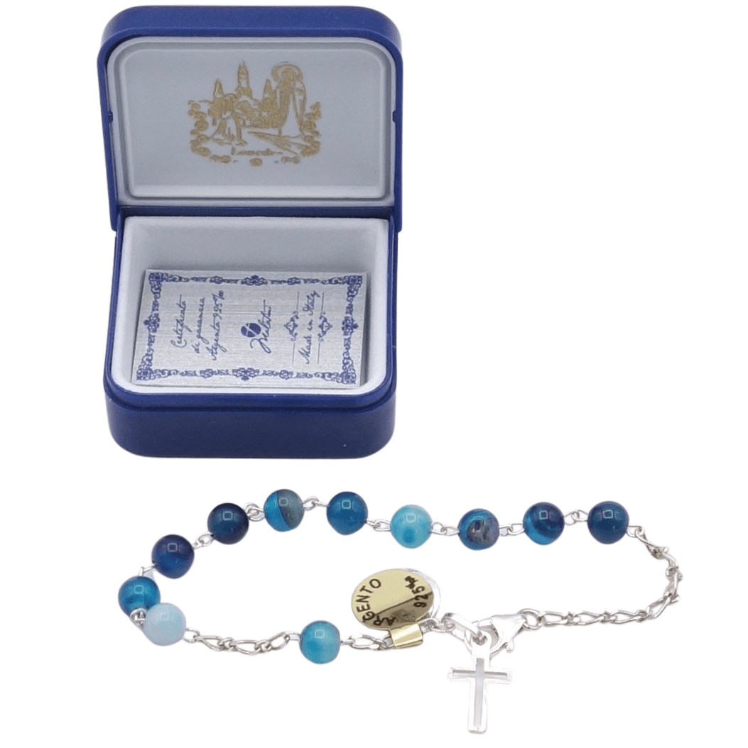Bracelet argent pierre bleue  19 cm + breloque croix - Bracelet argent pierre bleue  19 cm + breloque croix