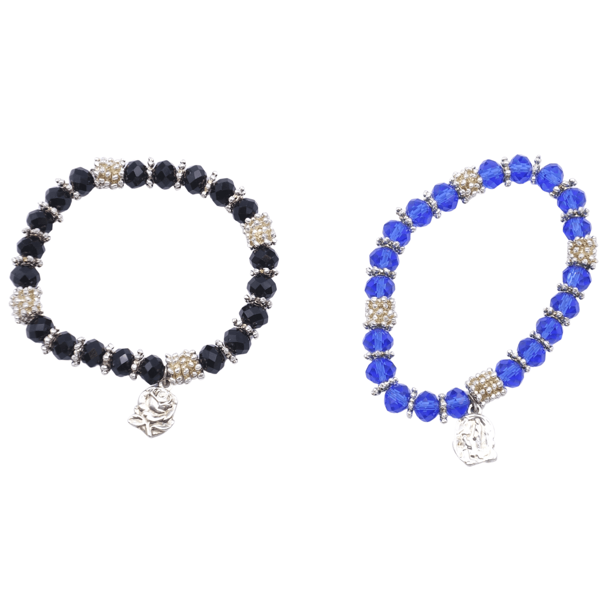 Bracelet cristal et  métal sur élastique bleu ou noir (prix à l'unité) - Bracelet cristal et  métal sur élastique bleu ou noir (prix à l'unité)