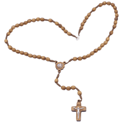 Chapelet bois sur corde imitation  olivier croix bois avec mousqueton - Chapelet bois sur corde imitation  olivier croix bois avec mousqueton