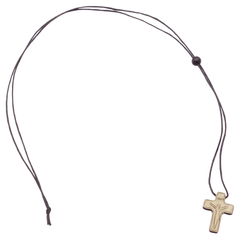 Pendentif croix bois stylisée sur lacet - Pendentif croix bois stylisée sur lacet