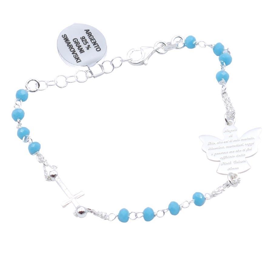 Bracelet pierre cristal bleue avec colombe de la paix et croix bracelet Souvenirs de Lourdes