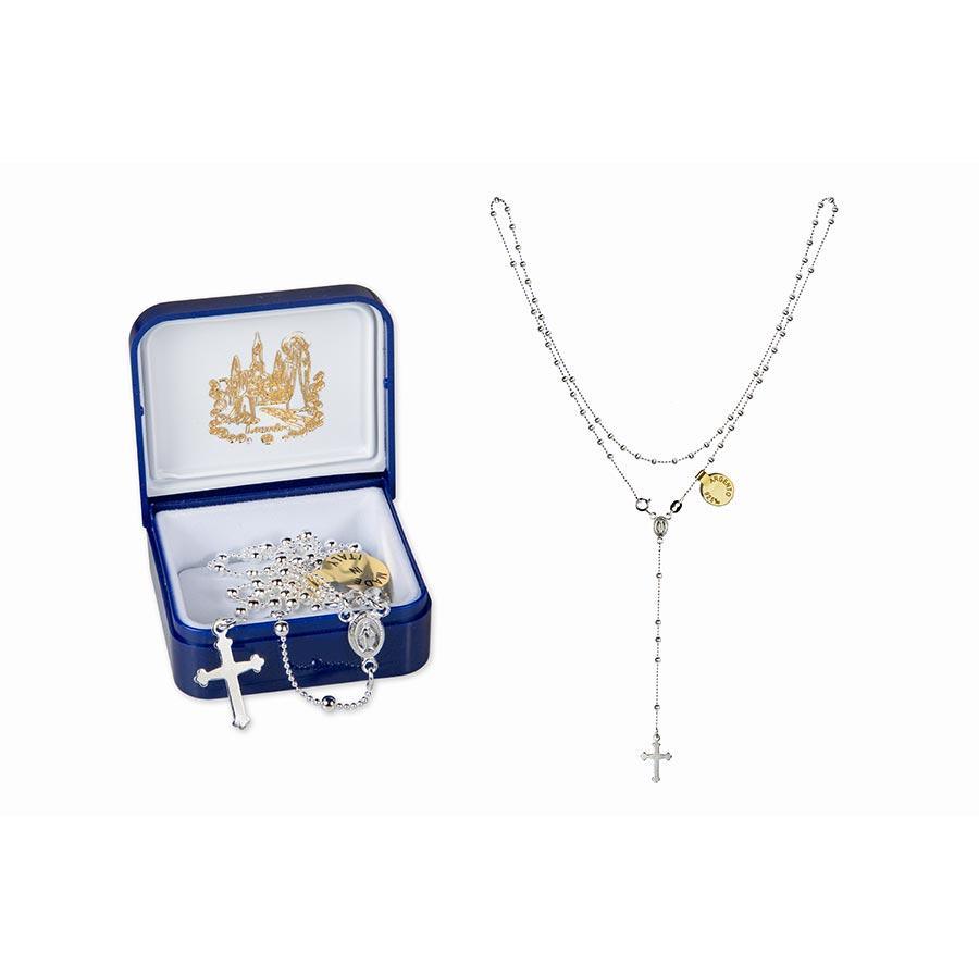 Chapelet Argent avec Médaille Miraculeuse et Perles d'argent 3 mm et fermoir Chapelet Souvenirs de Lourdes