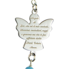 Chapelet collier argent perle cristal bleue avec colombe de la paix Chapelet Souvenirs de Lourdes