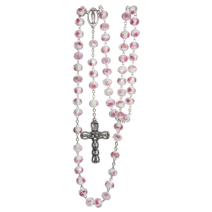 Chapelet métal perles roses incrustées 10 mm Chapelet Souvenirs de Lourdes